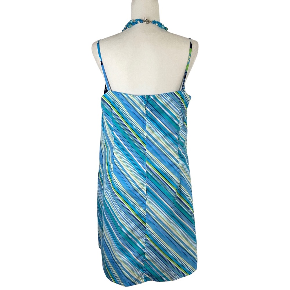 Reversible Sundress Mod Floral / Diagonal Stripes Blue Green Size Large - Picture 10 of 15